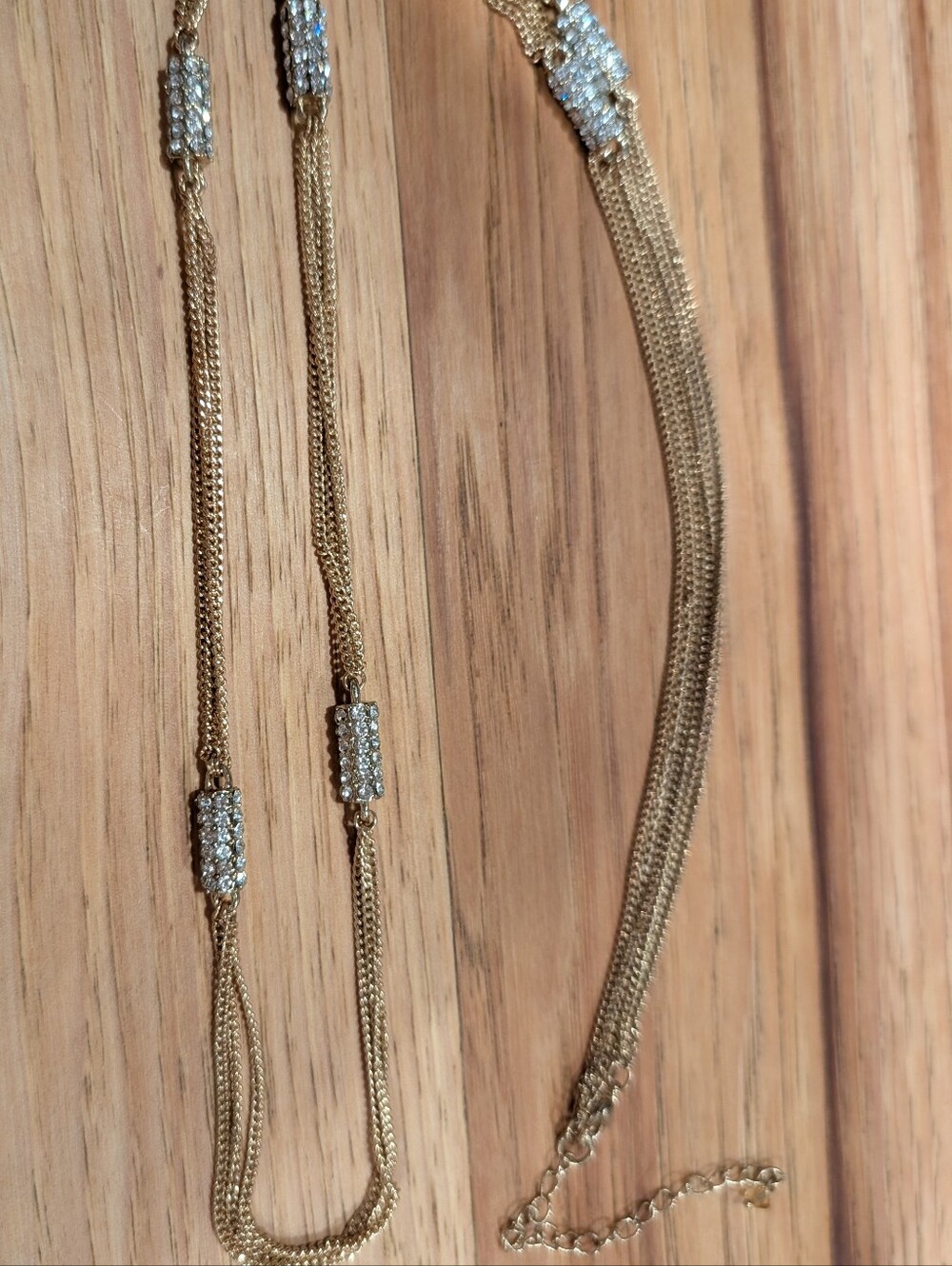 Goldtone Multi-Chain Necklace with Rhinestone Accents